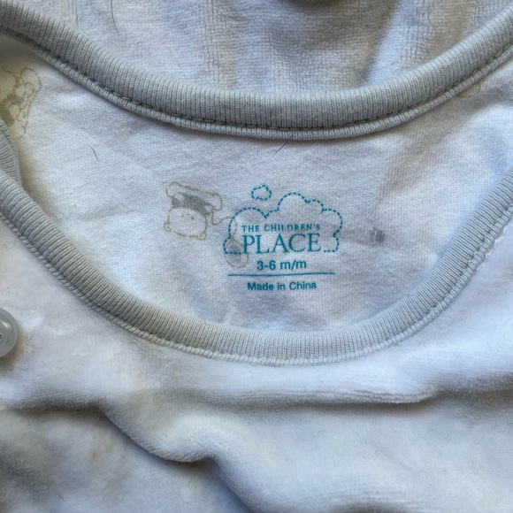 3/$20 childrens place 3-6 month warm overalls with feet white grey teddy bear - Picture 2 of 3